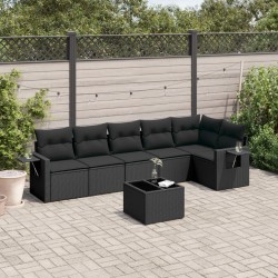 vidaXL Set de comedor de jardín 7 pzas y cojines ratán sintético negro