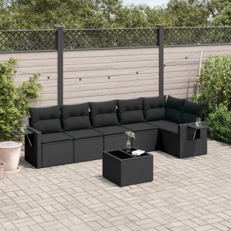 vidaXL Set de comedor de jardín 7 pzas y cojines ratán sintético negro
