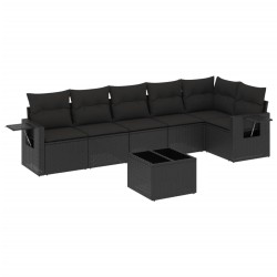 vidaXL Set de comedor de jardín 7 pzas y cojines ratán sintético negro
