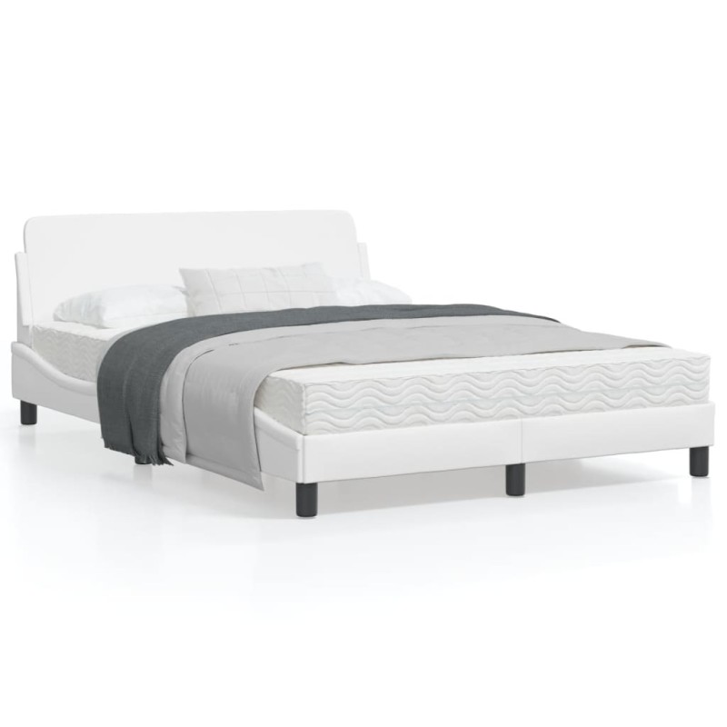vidaXL Estructura de cama cabecero cuero sintético blanco 120x200 cm vidaXL Estructura de cama cabecero cuero sintético blanco 120x200 cm