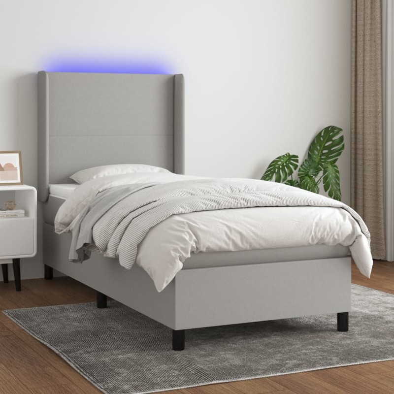 vidaXL Cama box spring colchón y luces LED tela gris claro 80x200 cm vidaXL Cama box spring colchón y luces LED tela gris claro 80x200 cm