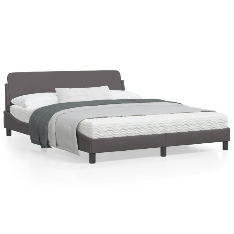 vidaXL Estructura de cama con cabecero cuero sintético gris 160x200cm vidaXL Estructura de cama con cabecero cuero sintético gris 160x200cm
