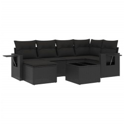 vidaXL Set de comedor de jardín 7 pzas y cojines ratán sintético negro
