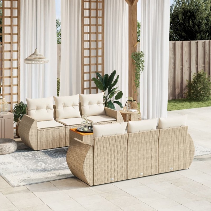 vidaXL Set sofás de jardín 7 piezas y cojines ratán sintético beige vidaXL Set sofás de jardín 7 piezas y cojines ratán sintético beige