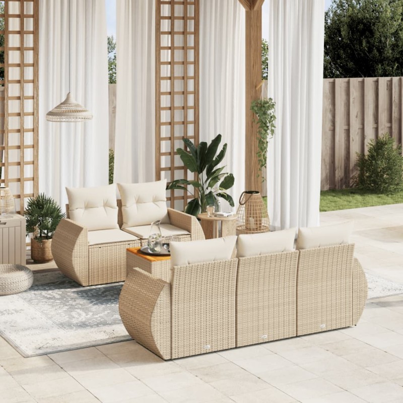 vidaXL Juego de sofás jardín con cojines 6 pzas ratán sintético beige vidaXL Juego de sofás jardín con cojines 6 pzas ratán sintético beige