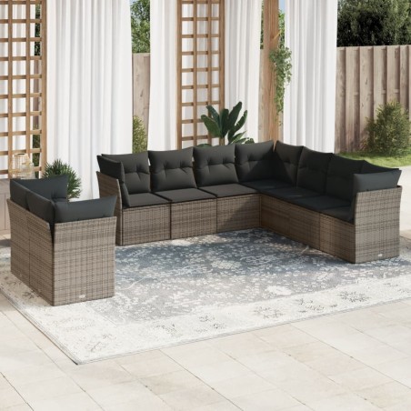 vidaXL Set de muebles de jardín 9 pzas y cojines ratán sintético gris