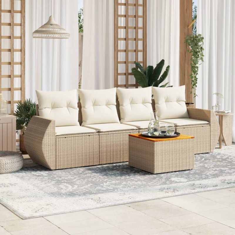 vidaXL Juego de sofás jardín con cojines 5 pzas ratán sintético beige vidaXL Juego de sofás jardín con cojines 5 pzas ratán sintético beige