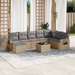vidaXL Set de sofás de jardín 9 pzas con cojines ratán sintético beige