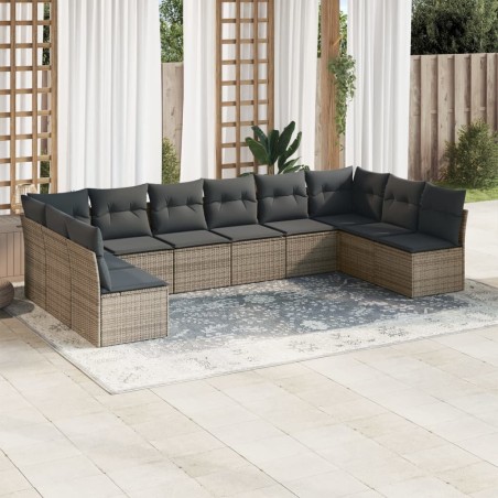 vidaXL Set de sofás de jardín 10 pzas con cojines ratán sintético gris