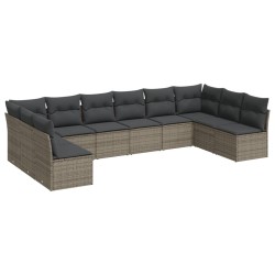 vidaXL Set de sofás de jardín 10 pzas con cojines ratán sintético gris