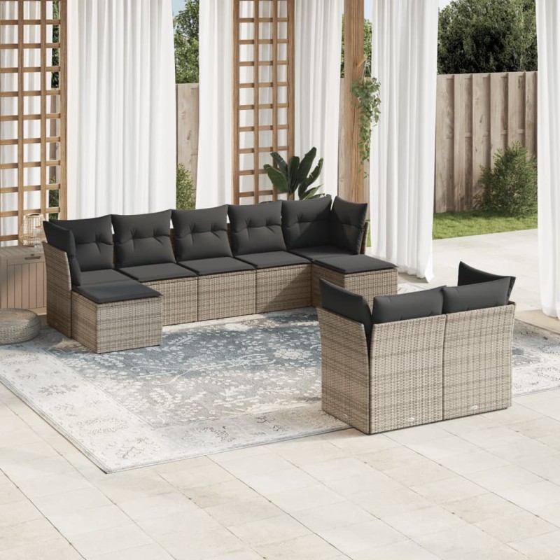 vidaXL Set de muebles de jardín 9 pzas y cojines ratán sintético gris