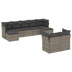 vidaXL Set de muebles de jardín 9 pzas y cojines ratán sintético gris