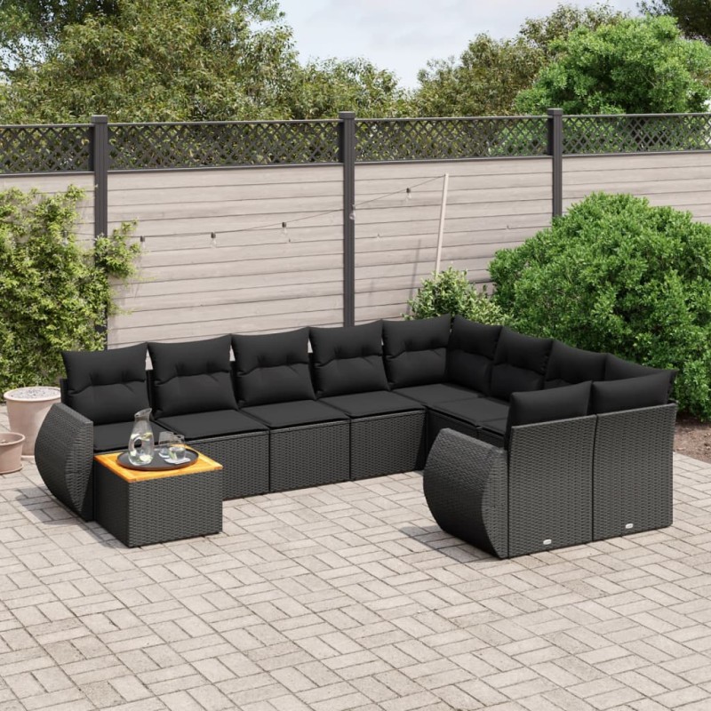 vidaXL Set de sofás de jardín 10 pzas cojines ratán sintético negro vidaXL Set de sofás de jardín 10 pzas cojines ratán sintético negro