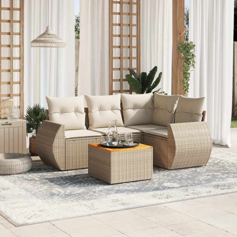vidaXL Juego de sofás jardín con cojines 5 pzas ratán sintético beige vidaXL Juego de sofás jardín con cojines 5 pzas ratán sintético beige