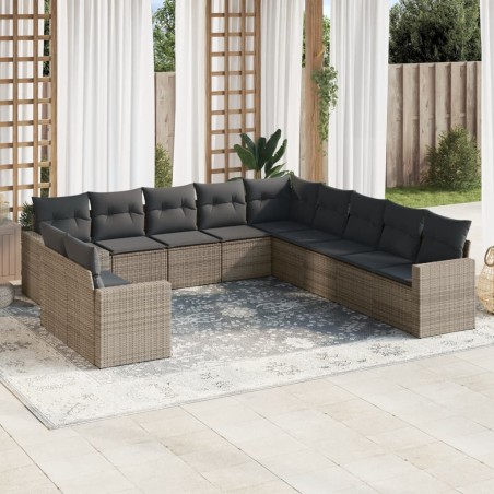 vidaXL Set de sofás de jardín 11 pzas y cojines ratán sintético gris