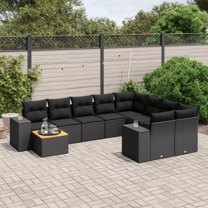 vidaXL Set de sofás de jardín 10 pzas cojines ratán sintético negro vidaXL Set de sofás de jardín 10 pzas cojines ratán sintético negro