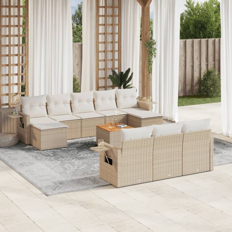 vidaXL Set de sofás de jardín 11pzas con cojines ratán sintético beige vidaXL Set de sofás de jardín 11pzas con cojines ratán sintético beige