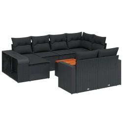 vidaXL Set de sofás de jardín 11 pzas y cojines ratán sintético negro