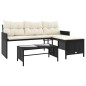 vidaXL Sofá de jardín en forma de L con mesa y cojines ratán PE negro vidaXL Sofá de jardín en forma de L con mesa y cojines ratán PE negro