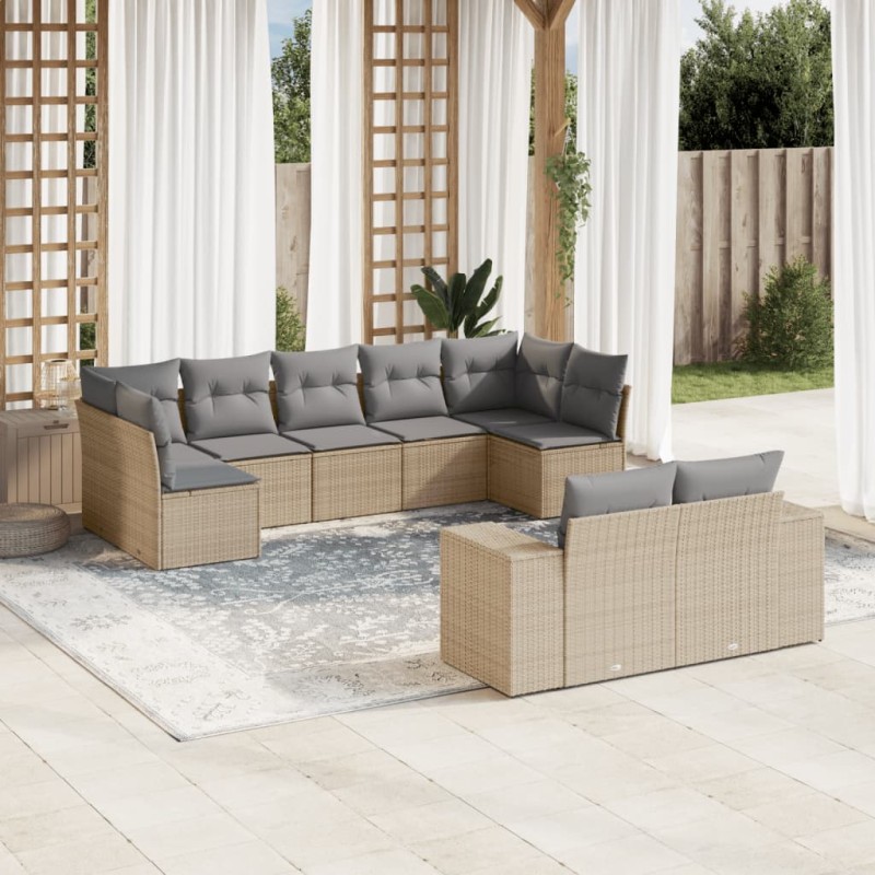 vidaXL Set de sofás de jardín 9 pzas con cojines ratán sintético beige vidaXL Set de sofás de jardín 9 pzas con cojines ratán sintético beige