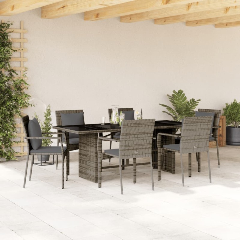 vidaXL Set comedor jardín 7 pzas y cojines ratán sintético gris vidaXL Set comedor jardín 7 pzas y cojines ratán sintético gris