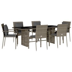 vidaXL Set comedor jardín 7 pzas y cojines ratán sintético gris