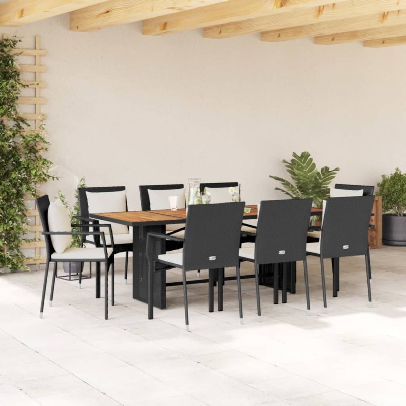 vidaXL Set de comedor de jardín 9 pzas y cojines ratán sintético negro vidaXL Set de comedor de jardín 9 pzas y cojines ratán sintético negro