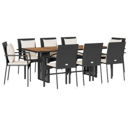 vidaXL Set de comedor de jardín 9 pzas y cojines ratán sintético negro