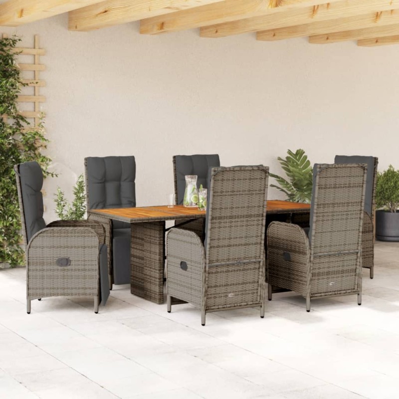 vidaXL Set comedor jardín 7 pzas y cojines ratán sintético gris vidaXL Set comedor jardín 7 pzas y cojines ratán sintético gris