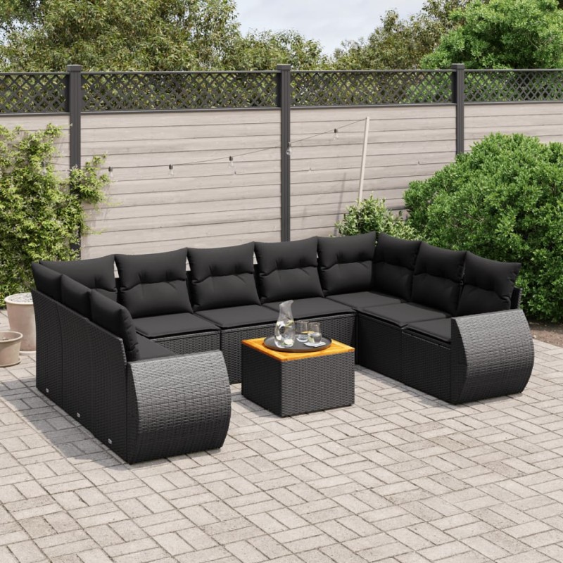 vidaXL Set de sofás de jardín 10 pzas cojines ratán sintético negro vidaXL Set de sofás de jardín 10 pzas cojines ratán sintético negro
