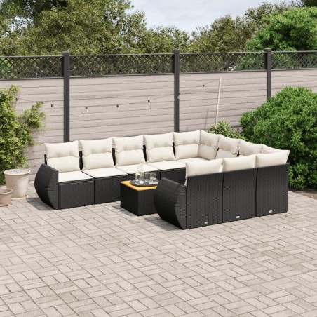 vidaXL Set de sofás de jardín 11 pzas y cojines ratán sintético negro