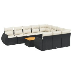 vidaXL Set de sofás de jardín 11 pzas y cojines ratán sintético negro