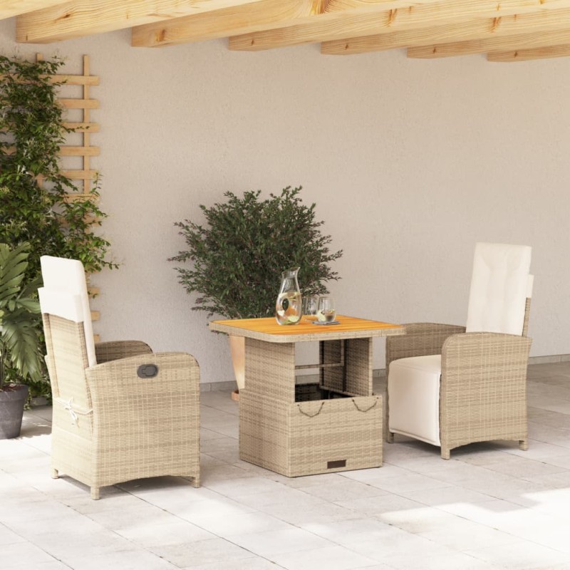 vidaXL Set comedor de jardín 3 pzas con cojines ratán sintético beige vidaXL Set comedor de jardín 3 pzas con cojines ratán sintético beige