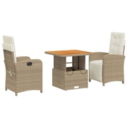 vidaXL Set comedor de jardín 3 pzas con cojines ratán sintético beige