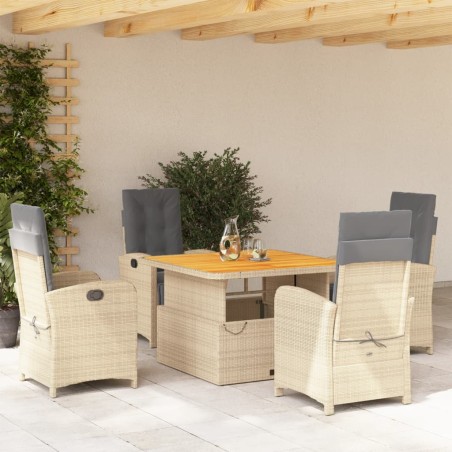 vidaXL Set comedor de jardín 5 pzas con cojines ratán sintético beige
