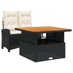 vidaXL Set comedor de jardín 2 pzas con cojines ratán sintético negro