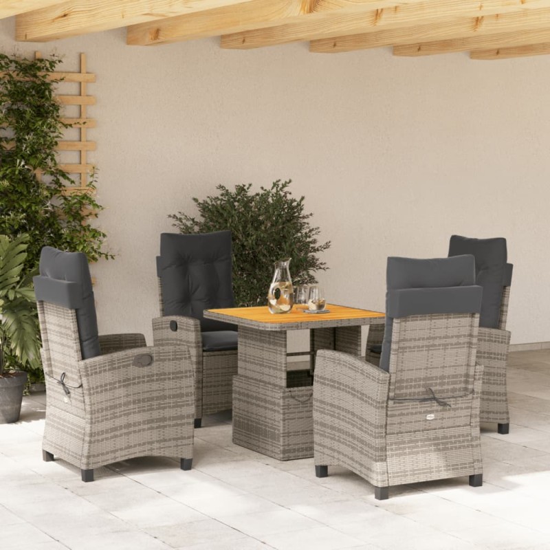 vidaXL Set comedor de jardín 5 piezas con cojines ratán sintético gris vidaXL Set comedor de jardín 5 piezas con cojines ratán sintético gris