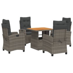 vidaXL Set comedor de jardín 5 piezas con cojines ratán sintético gris
