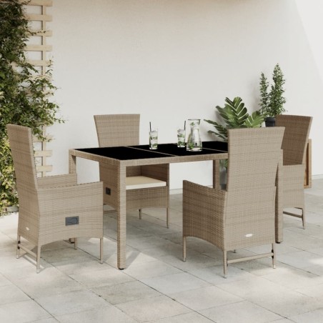 vidaXL Set comedor de jardín 5 pzas con cojines ratán sintético beige
