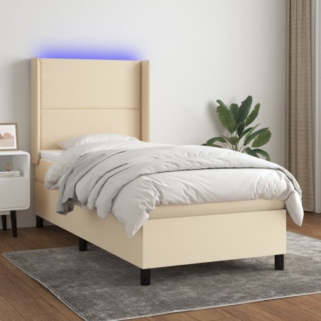 vidaXL Cama box spring colchón y luces LED tela crema 80x200 cm