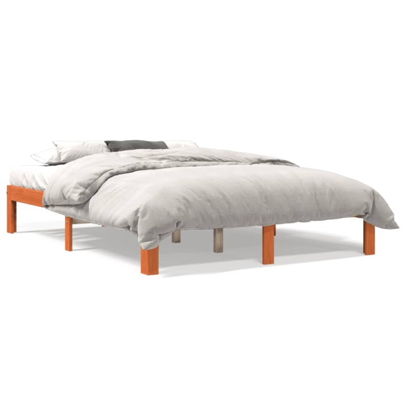 vidaXL Estructura de cama madera maciza pino marrón cera 135x190 cm
