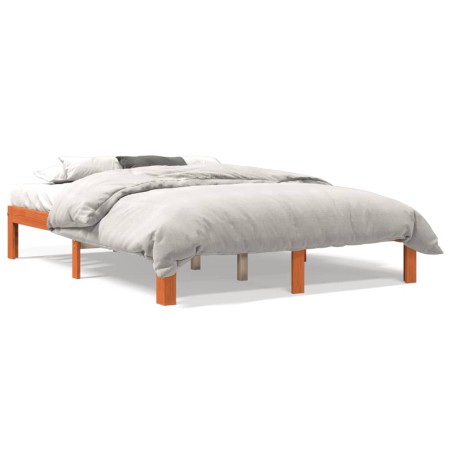 vidaXL Estructura de cama madera maciza pino marrón cera 135x190 cm
