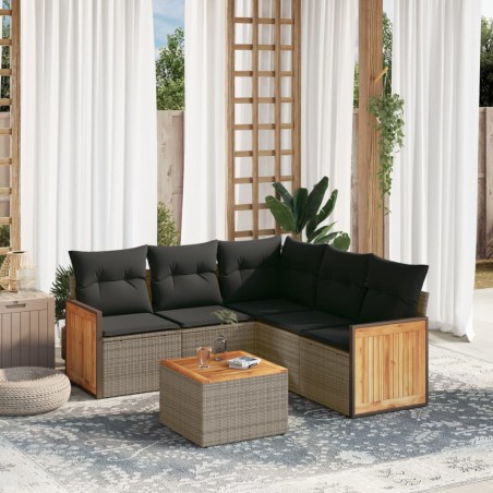 vidaXL Set de muebles de jardín 6 pzas y cojines ratán sintético gris