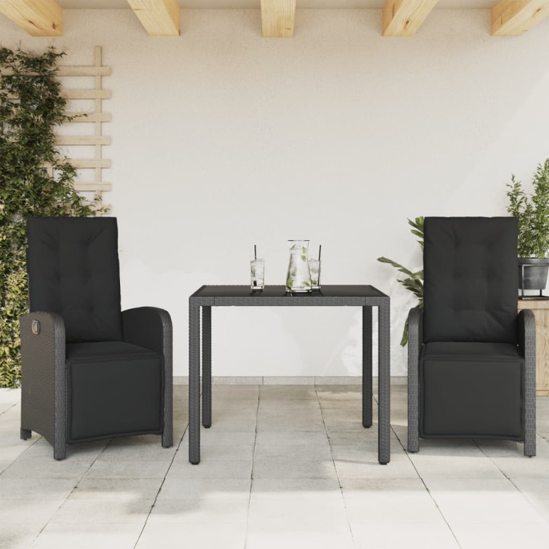 vidaXL Mesita y sillas con cojines 3 piezas ratán sintético negro vidaXL Mesita y sillas con cojines 3 piezas ratán sintético negro