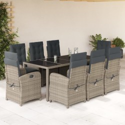 vidaXL Set comedor jardín 9 pzas y cojines ratán sintético gris