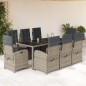 vidaXL Set comedor jardín 9 pzas y cojines ratán sintético gris
