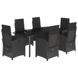 vidaXL Set de comedor de jardín 7 pzas y cojines ratán sintético negro