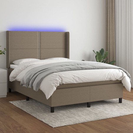 vidaXL Cama box spring colchón y luces LED tela gris taupe 140x190 cm