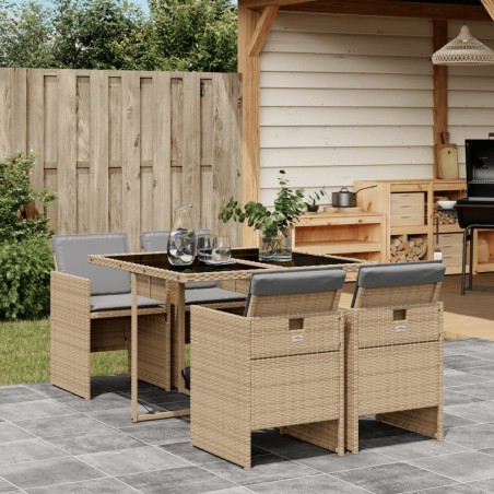 vidaXL Set comedor de jardín 5 pzas con cojines ratán sintético beige