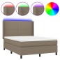 vidaXL Cama box spring colchón y luces LED tela gris taupe 140x190 cm
